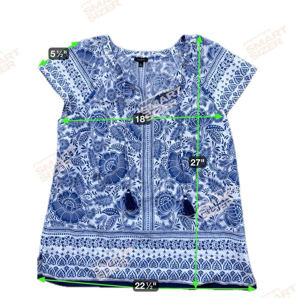 6 for $20 Talbots short-sleeve blue and white floral print top M 100% Cotton - Picture 2 of 6